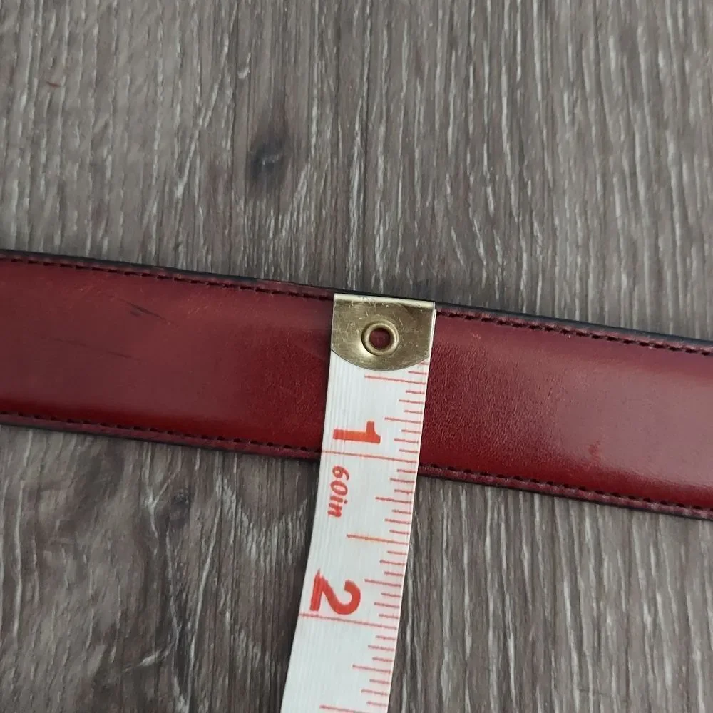 Land's End Men's Red Leather Belt Solid Brass Buckle 34